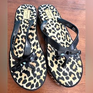 Kate Spade Animal Print Wedge Thong Sandals | Size 9